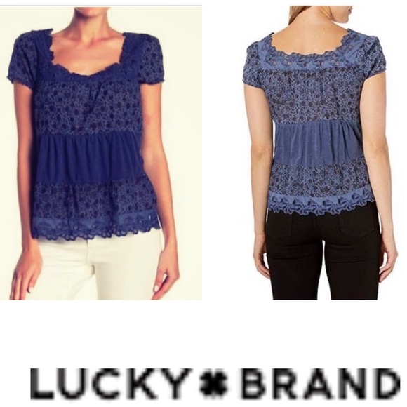 Lucky Brand Tops - NWT LUCKY BRAND EMBROIDERED CAP SLEEVE TOP
